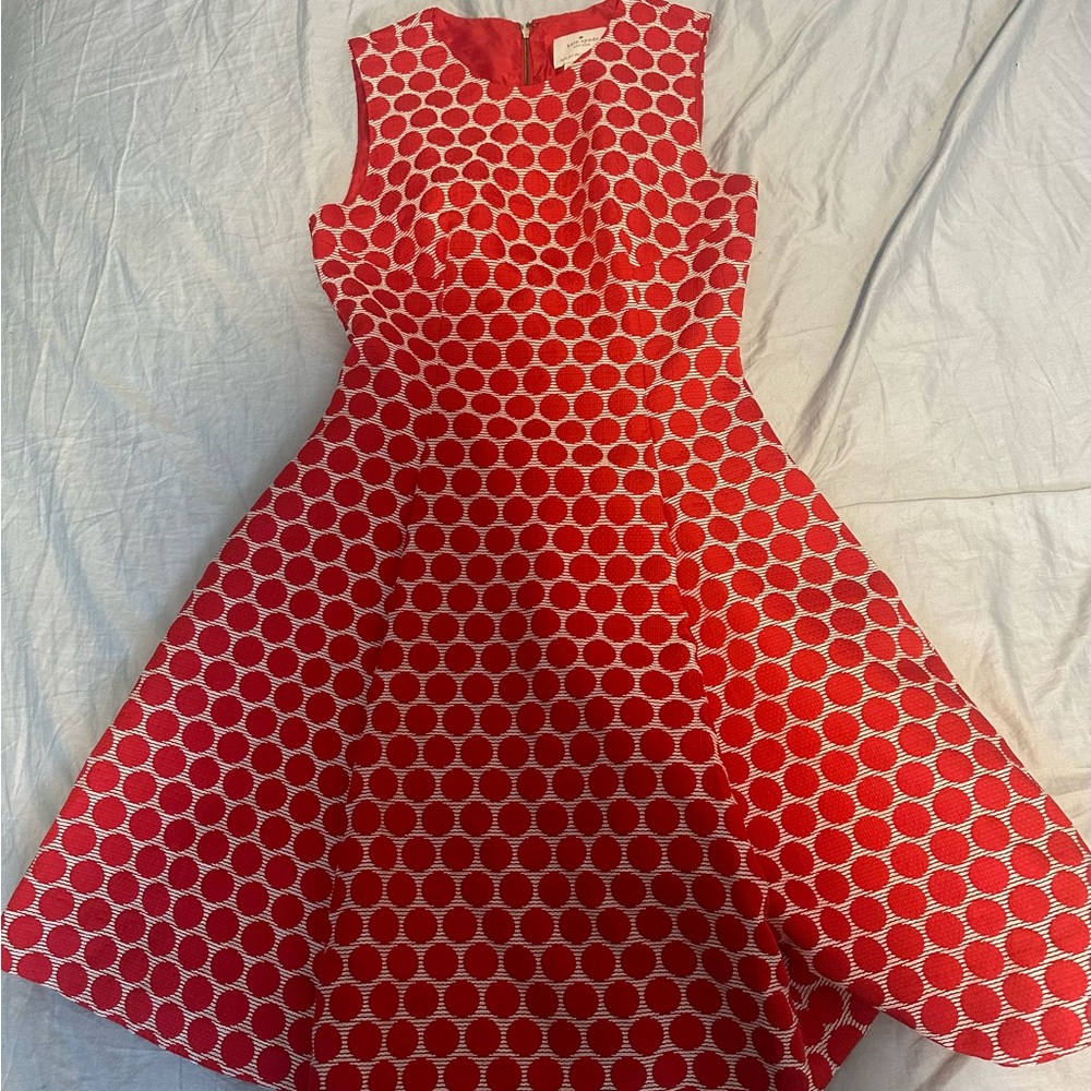 Kate Spade Red A-Line Midi Dress with Sleeveless Design and Crew Neck